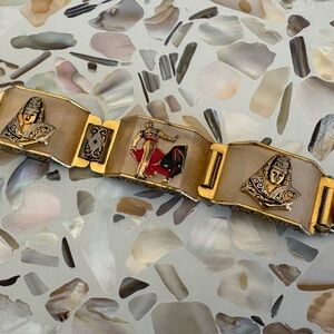•vintage• Spanish damascene lucite panel bracelet